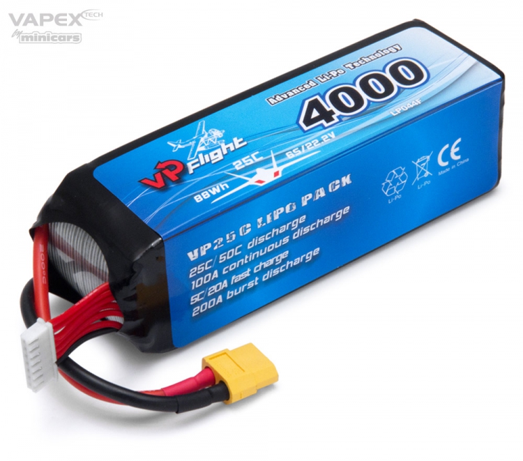 Vapex LiPo Akku 6S 22,2V 4000mAh 25C XT60-Stecker LP044FXT