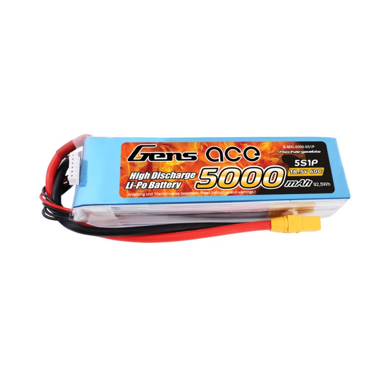 Gens ace Akku LiPo 5S 18.5V-5000-60C(XT90) 165x46x39mm 580g GE1-5000-5X9