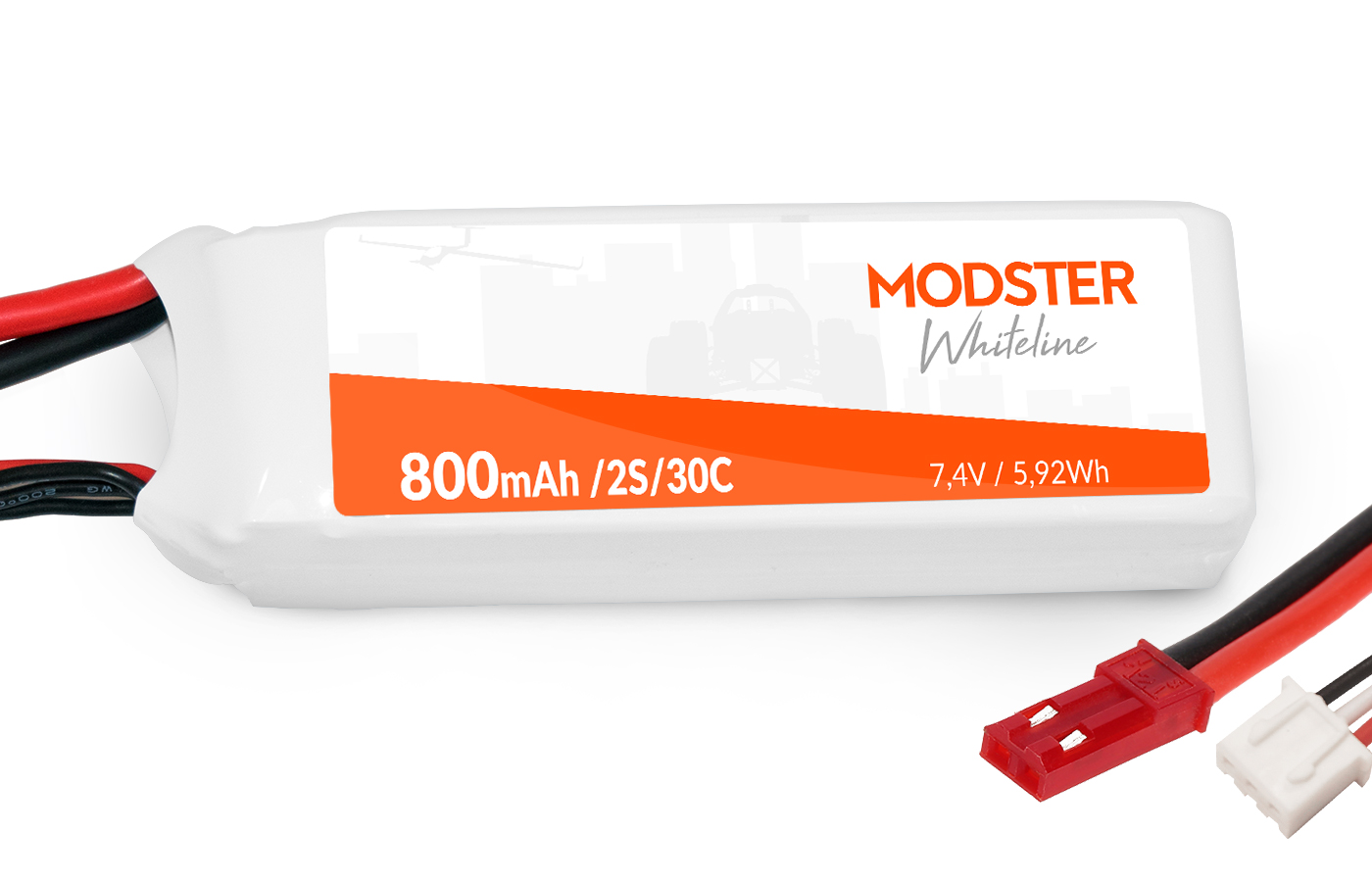 MODSTER LiPo Akku 2S 7,4V 800 mAh 30C BEC (JST) WhiteLine MD11822
