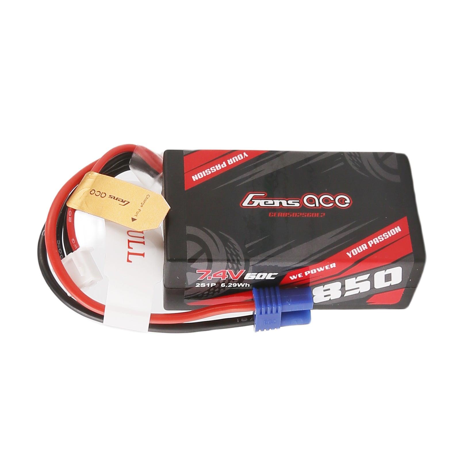 Gens Ace 850mAh 7.4V 2S1P 60C Lipo Akku Pack mit EC2 Stecker GEA8502S60E2