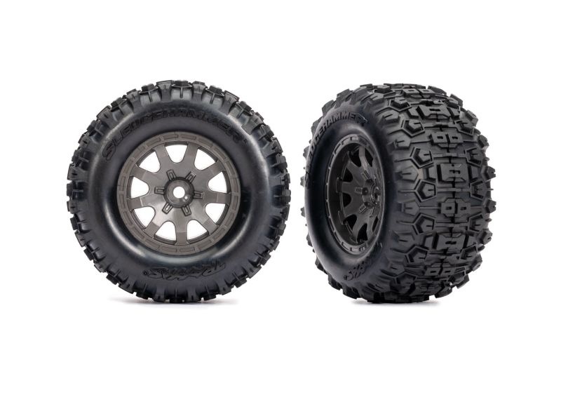 Traxxas Reifen auf Felgen grau Sledgehammer vorne (2) Mini-Maxx 10771-GRAY