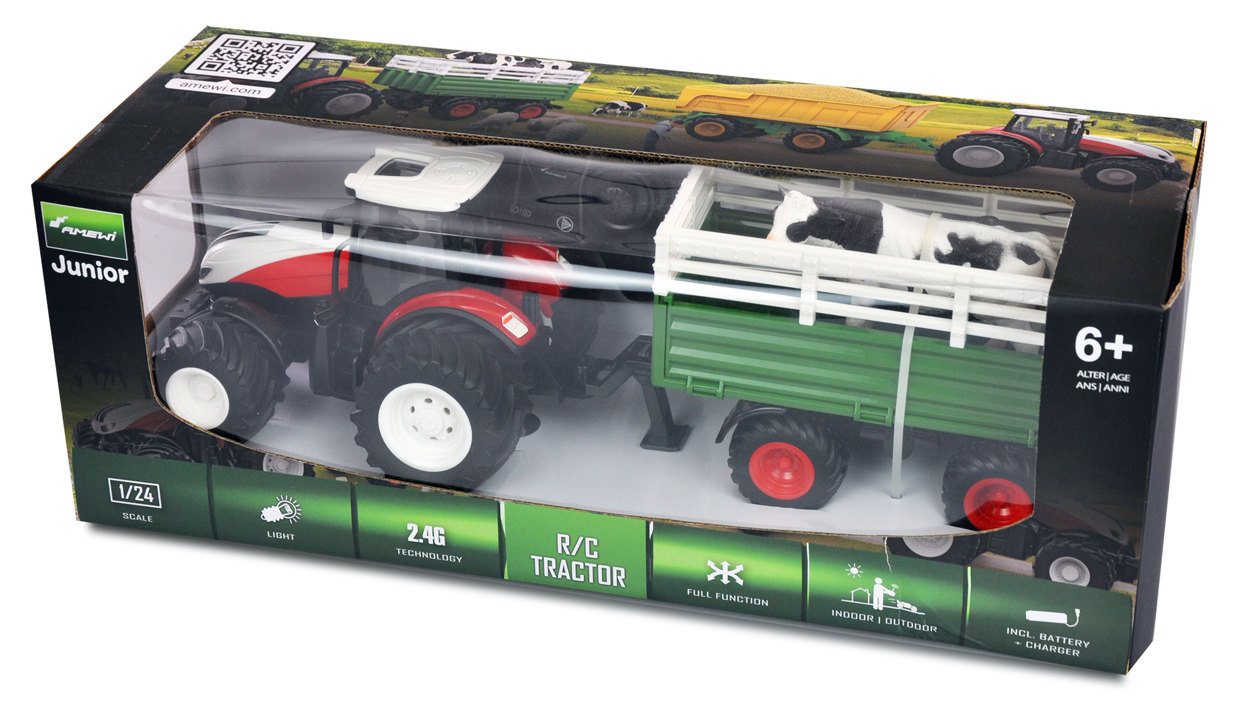 Amewi RC Traktor mit Viehtransporter 1:24 RTR 22601