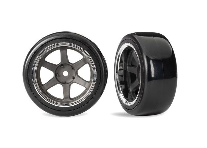Traxxas Drift-Reifen hart auf 1.9 6-Speichenfelgen grau hinten (2) 4-Tec Drift 10575