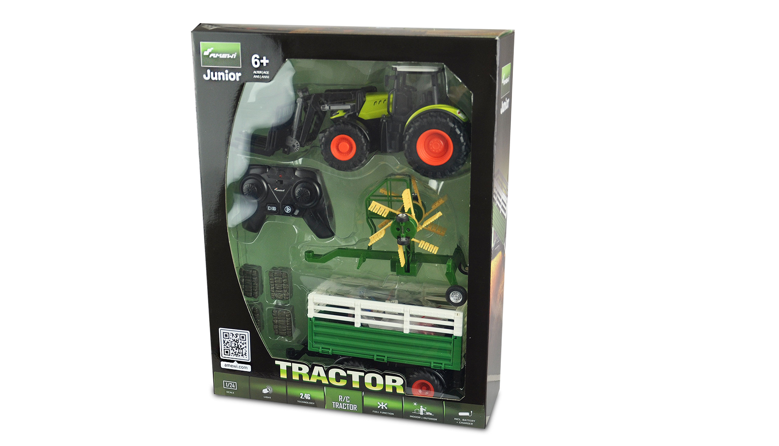 Amewi RC-Traktor mit XL-Zubehörpaket 1:24 RTR grün 22641