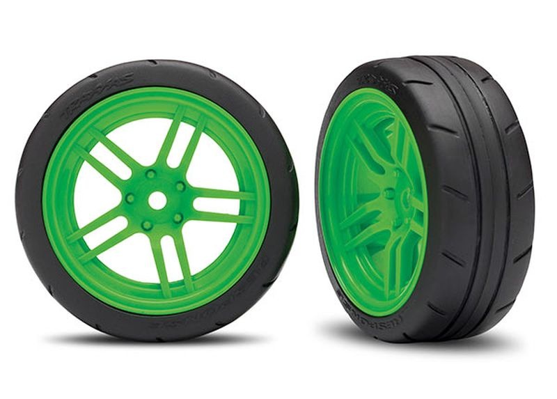 Traxxas Reifen auf Felgen verklebt Split-Spoke Felge grün vorn (2) 8373G