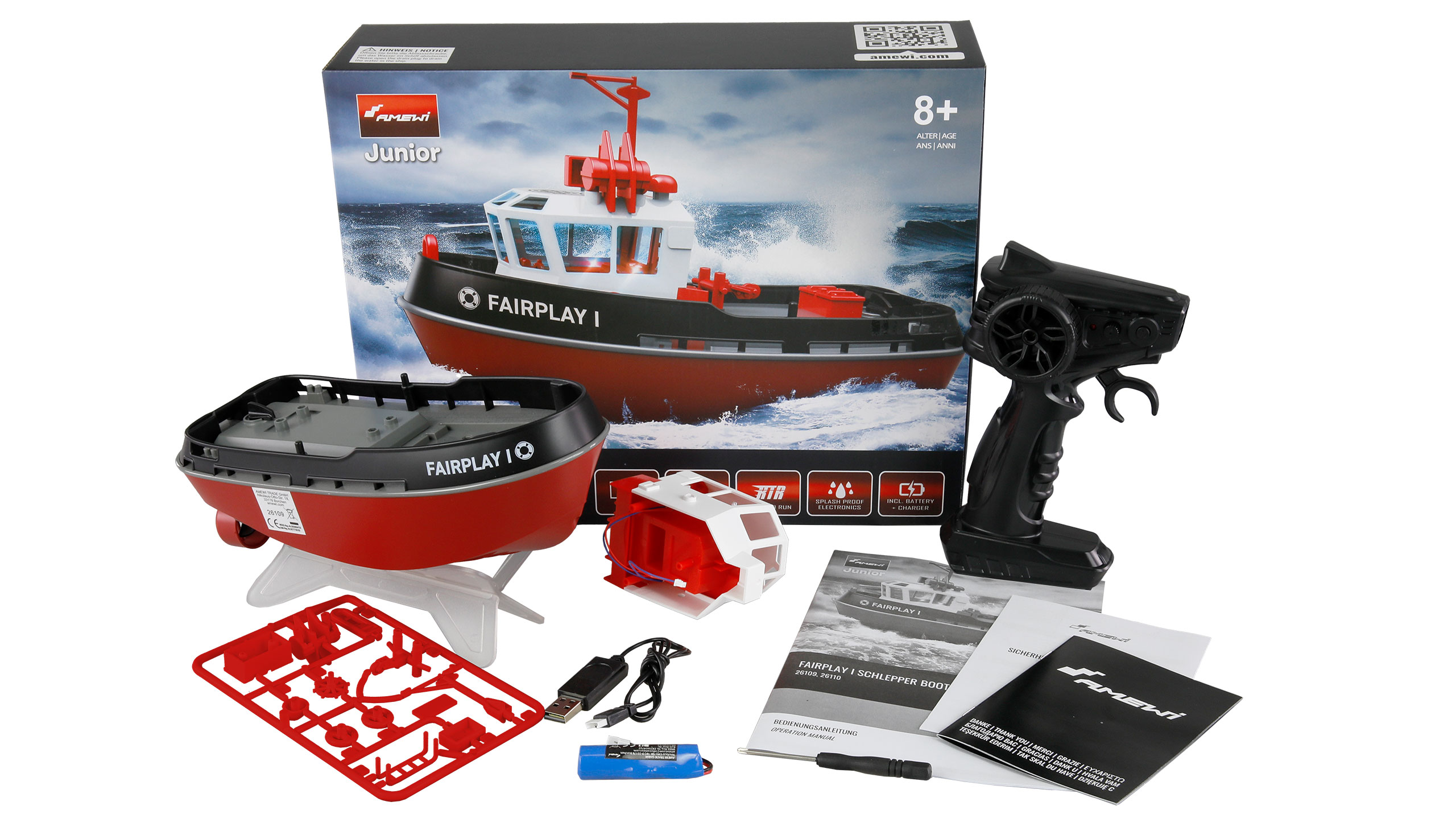 Amewi Fairplay I Schlepper Boot 1:72 RTR schwarz 26109