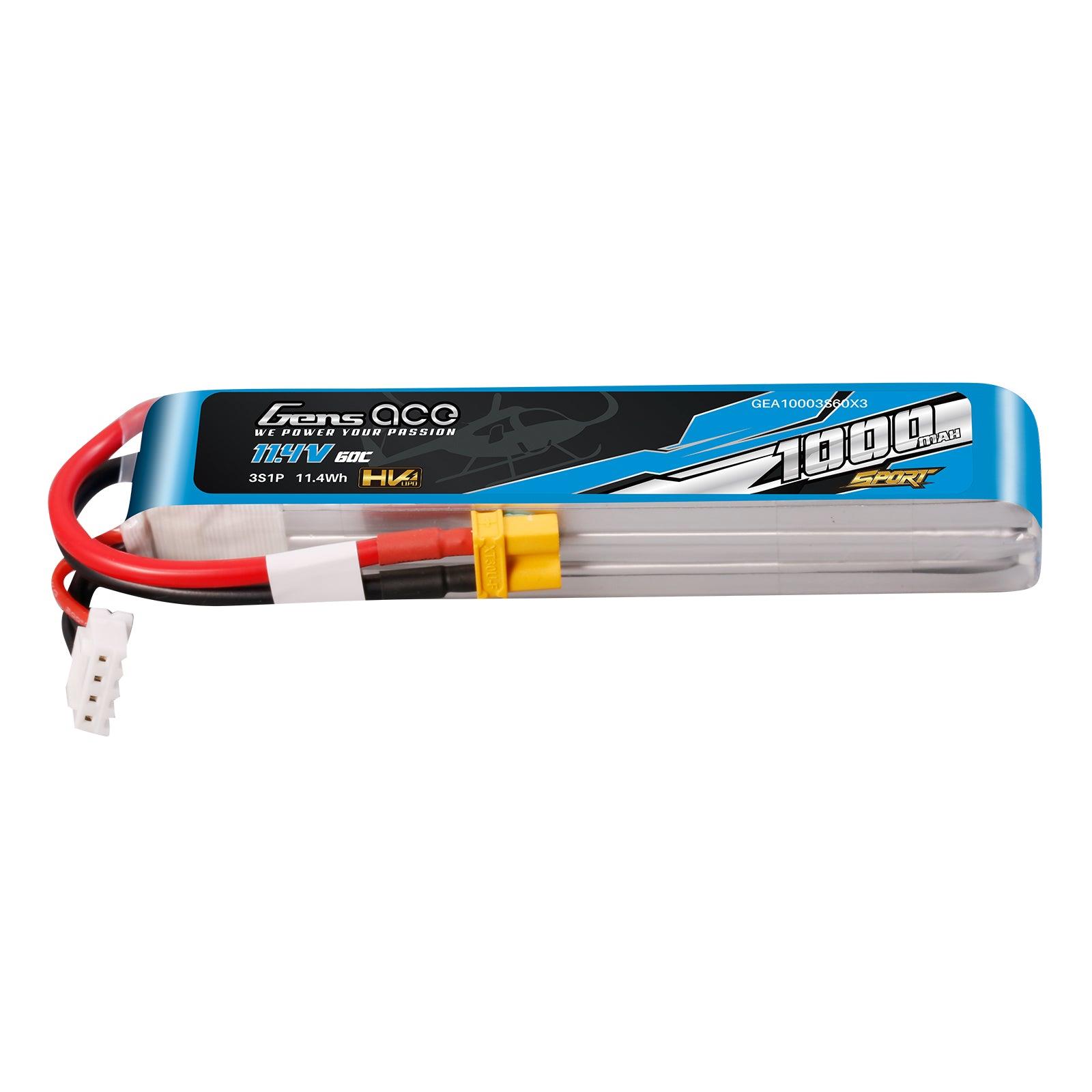 Gens Ace 1000mAh 3S 11.4V 60C Lipo Akku mit XT30-plug (F5J) GEA10003S60X3
