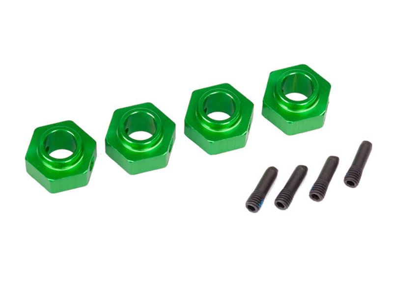 Traxxas 8269G Radmitnehmer 12mm Hex, 6061-T6 Alu grün (4) + Schraub-Pin (4