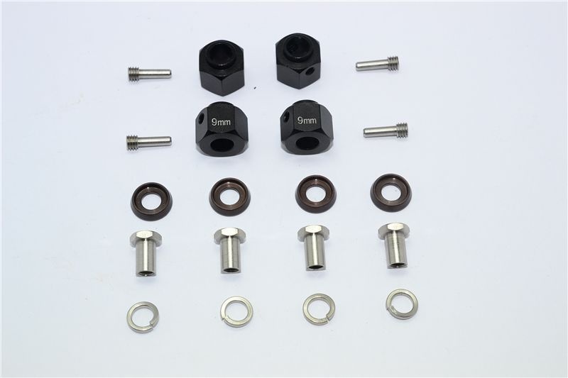 GPM Alu Hex Adapter 9mm schwarz (4 Stk.) Traxxas TRX 4 & 6