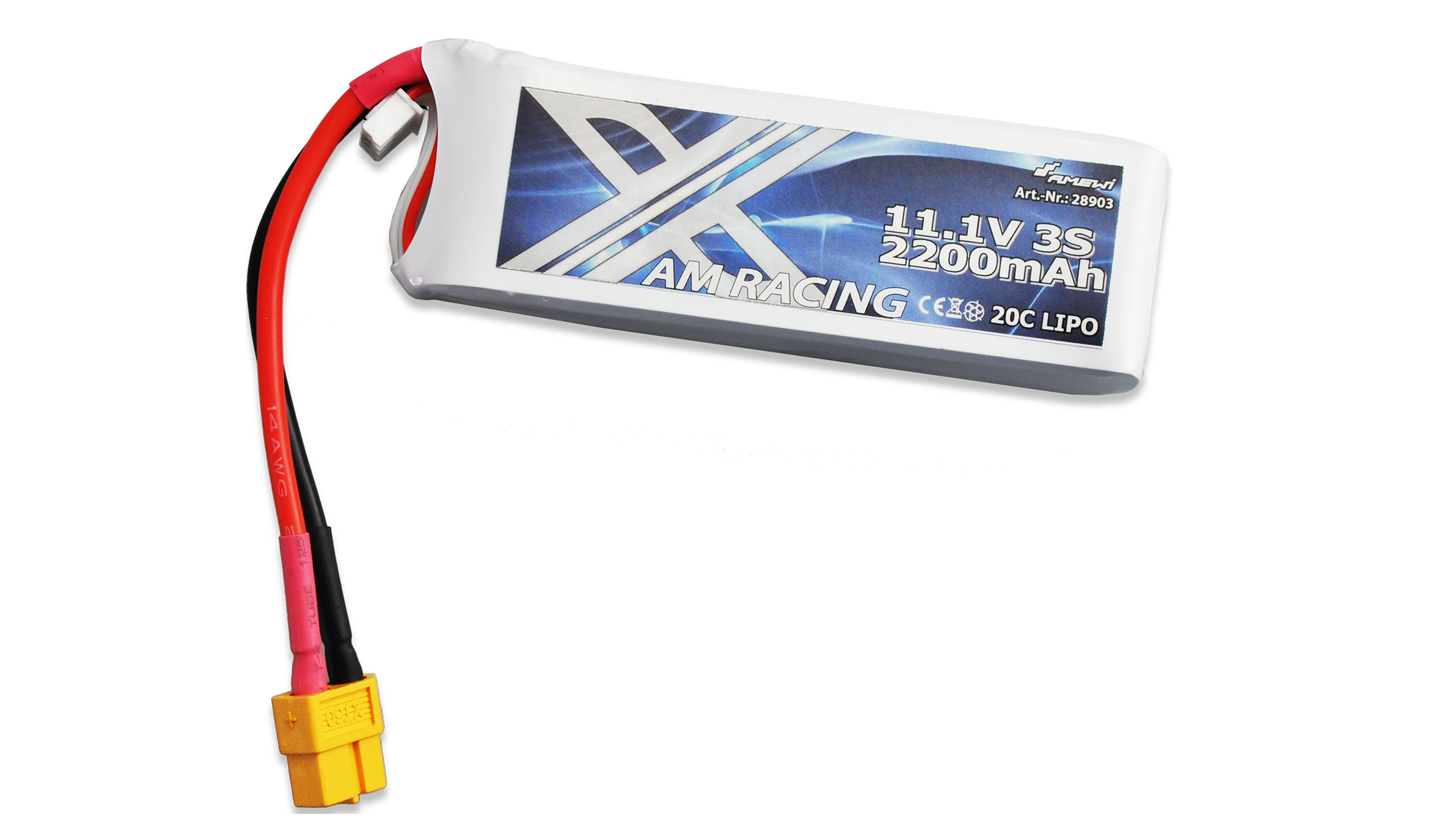 Amewi 11,1V 3S 2200mAh 20C LiPo XT60 FPV 105x34x22 mm 28903