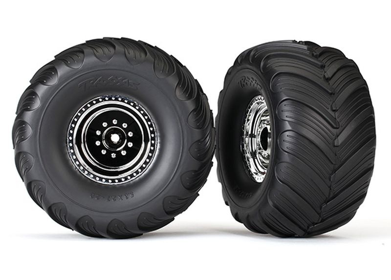 Traxxas Tires & wheels, assembled, glued (chrome wheels, Terra Groov 3665X
