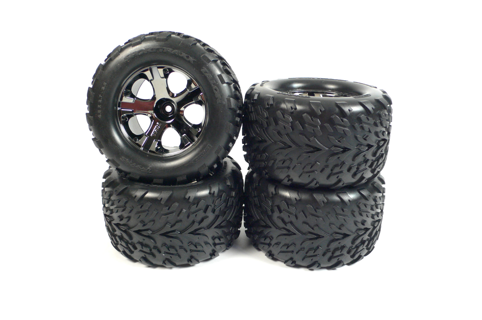 Traxxas Stampede 4x4 VXL Monstertruck Räder 1:10 Satz Black Chrome Reifen & Felgen