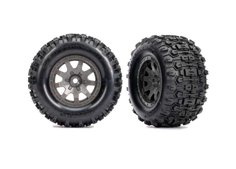 Traxxas Reifen auf Felgen grau Sledgehammer hinten (2) Mini-Maxx 10770-GRAY