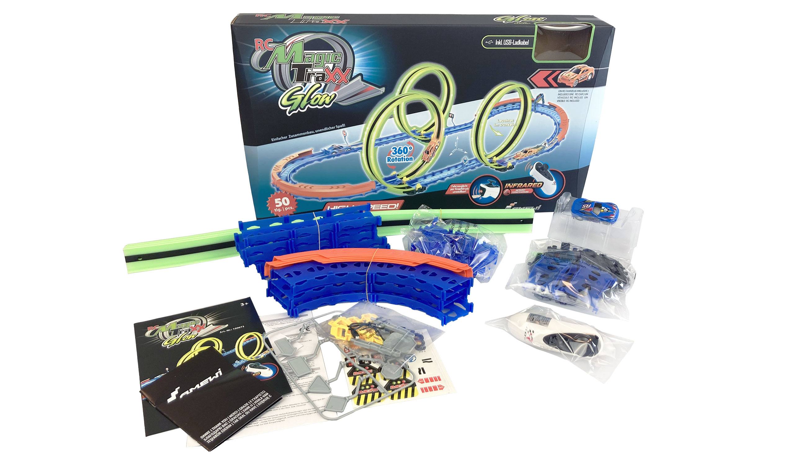Amewi RC Magic Traxx Glow 50-teilig mit Rennfahrzeug 100673