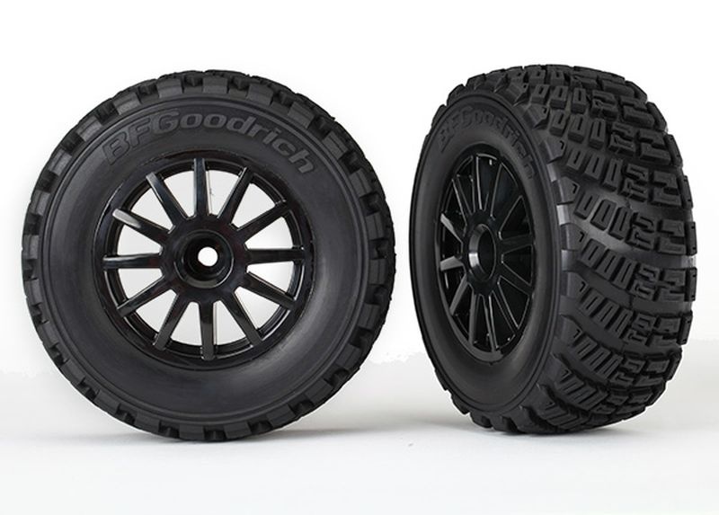 Traxxas Tires & wheels, assembled, glued (black wheels, gravel patte 7473T