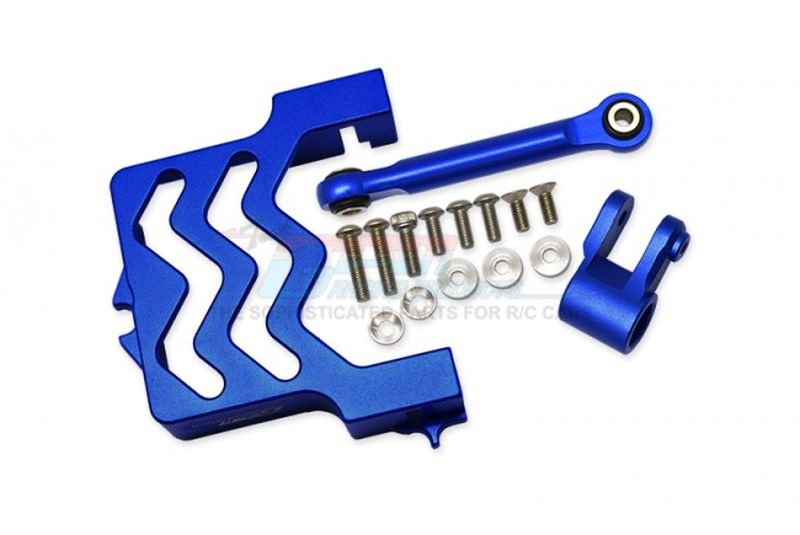 GPM Alu Servobefestigung mit Servohorn und Lenkstange blau Traxxas MAXX TXMS024NB