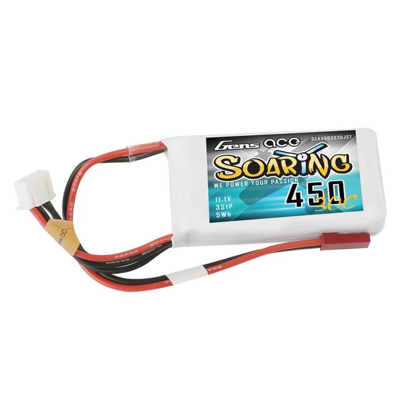Gens ace Soaring LiPo 3S 11.1V-450-30C(JST) 58x31x13.5mm 47g GE1-0450S-3JST