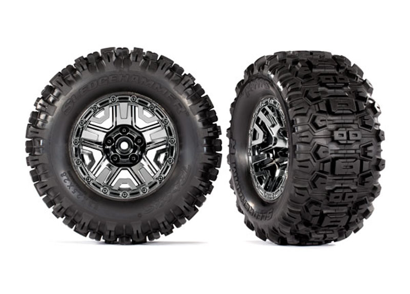Traxxas Reifen auf Felgen schwarz-chrome 2.8 Sledgehammer+Einlagen 9072
