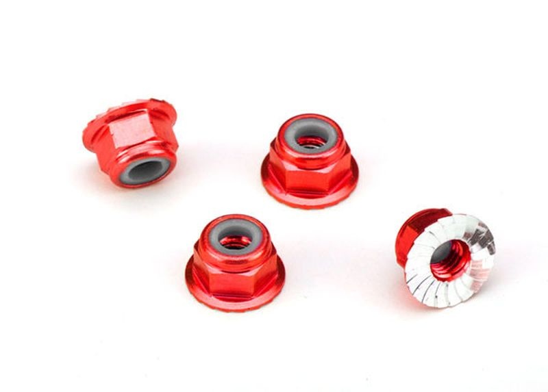 Traxxas Mutter Alu mit Flansch, serrated (4mm) rot-eloxiert (4) 1747A