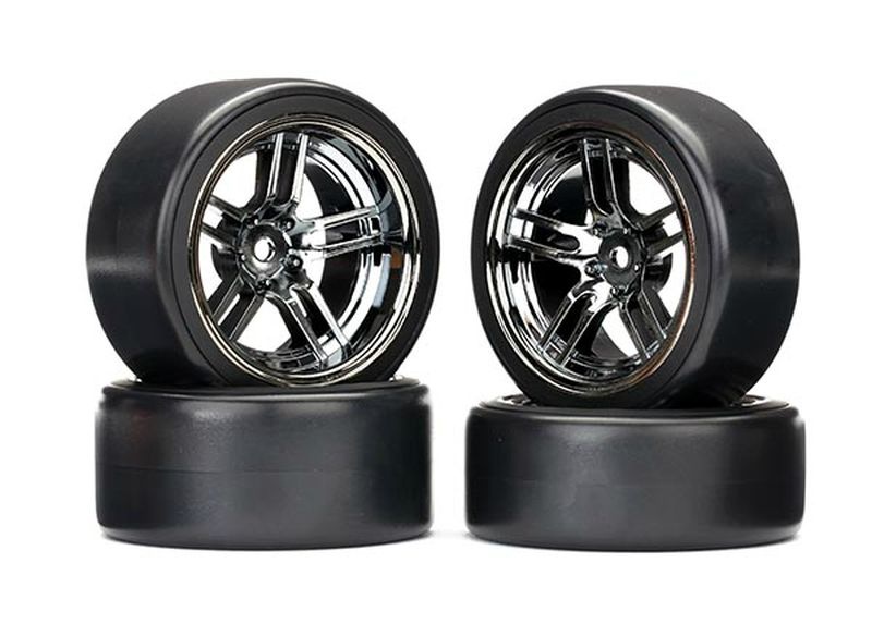 Traxxas Reifen auf Felgen verklebt Split-Spoke Felge schwarz chrome 8378