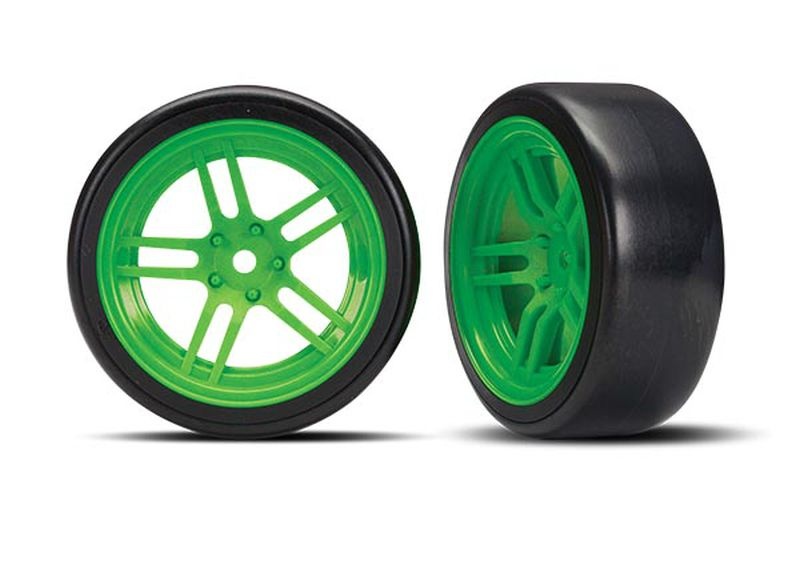 Traxxas Reifen auf Felgen verklebt Split-Spoke Felge grün vorn 8376G